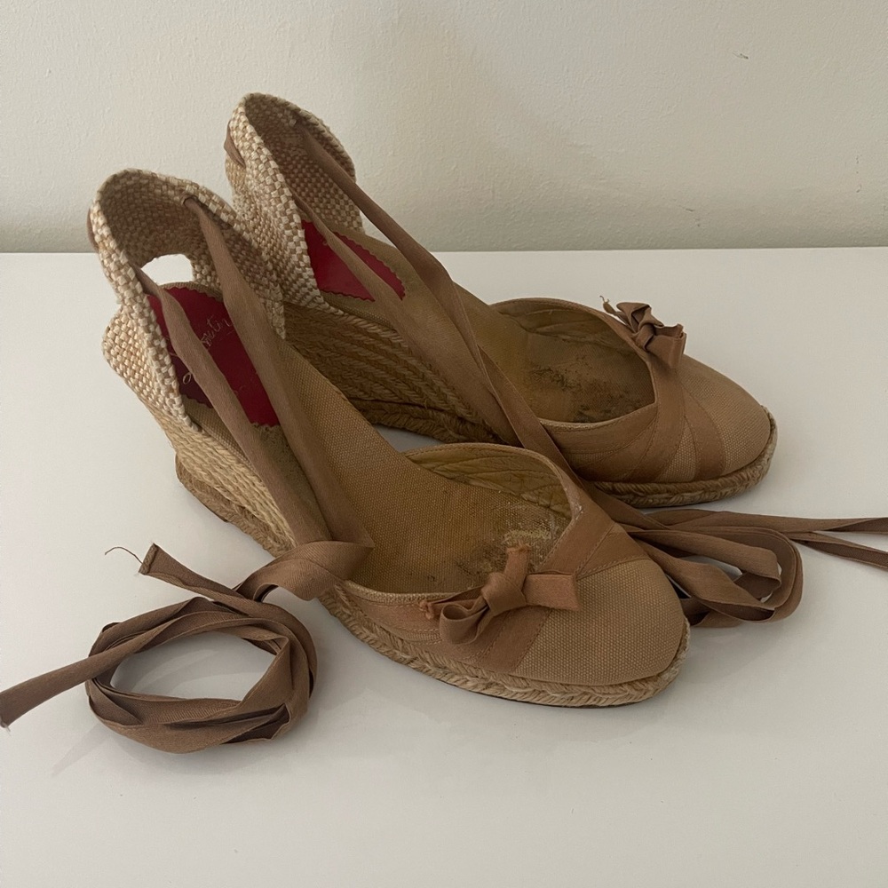 Christian Louboutin Beige Espadrille Wedges